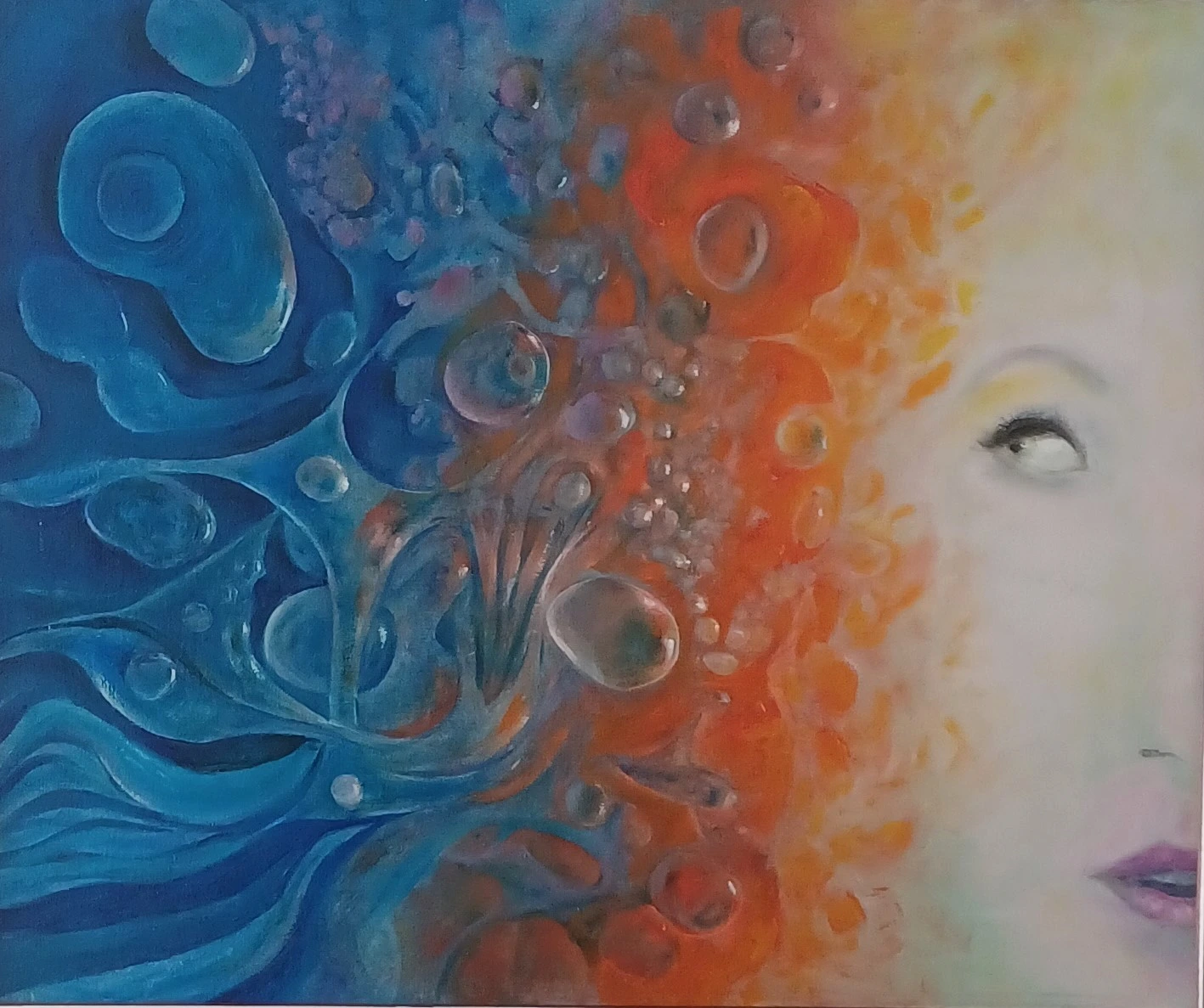 A Pensive Moment in Evolution — Oil on linen, 60×70 cm (2025)